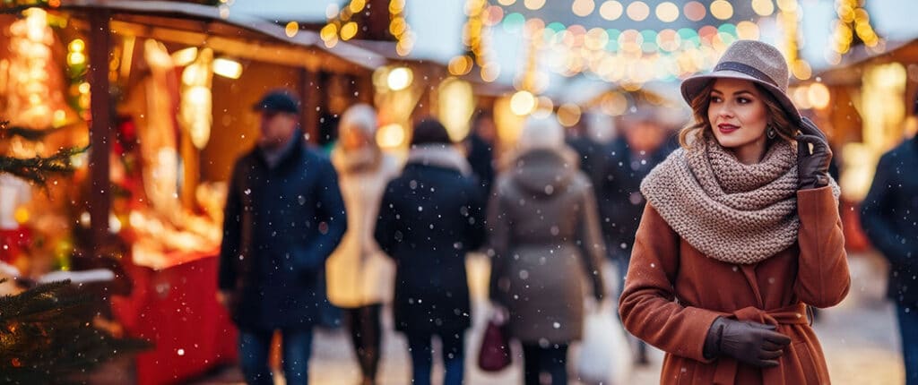 woman walking through christmas market